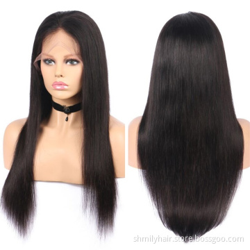 Shmily Hot Selling Brazilian Virgin Hair Silky Straight Brazilian Human Hair Wigs with Bangs Lace Front Wigs For Black Women